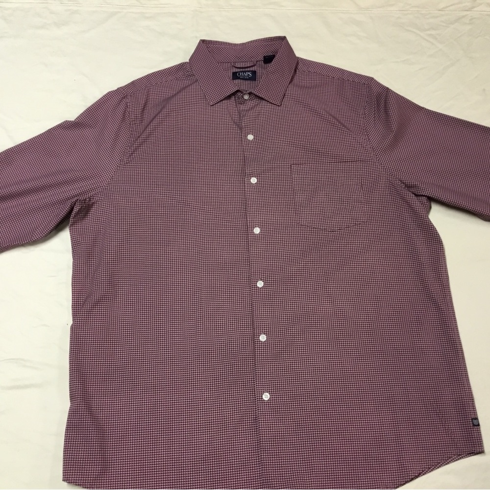 ChapsMen's Burgundy Checkered Button Down Shirt Excellent Condition